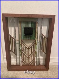 Vintage Art Deco Stained Glass Wall Clock Frank Lloyd Wright Style Geometric