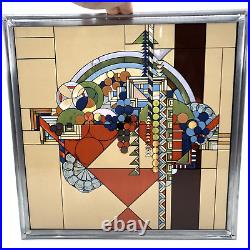 Vintage FRANK LLOYD WRIGHT Abstract FRUIT BOWL Sun Catcher STAINED GLASS Panel