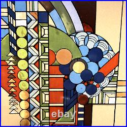 Vintage FRANK LLOYD WRIGHT Abstract FRUIT BOWL Sun Catcher STAINED GLASS Panel