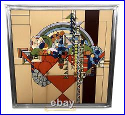 Vintage FRANK LLOYD WRIGHT Abstract FRUIT BOWL Sun Catcher STAINED GLASS Panel