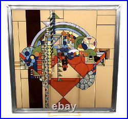 Vintage FRANK LLOYD WRIGHT Abstract FRUIT BOWL Sun Catcher STAINED GLASS Panel
