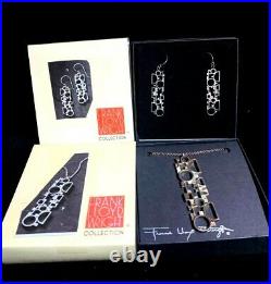 Vintage Frank Lloyd Wright Coonley Sterling Silver Necklace & Earrings In Boxes