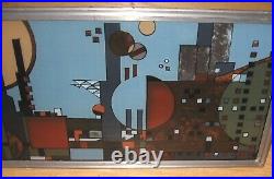 Vintage Frank Lloyd Wright Foundation City By The Sea Stained Glass Art Panel