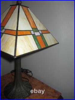 Vintage Frank Lloyd Wright Mission Style Stained Glass 20 Table Lamp Inspired