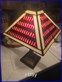 Vintage Frank Lloyd Wright Mission-style stained glass pyramid table lamp