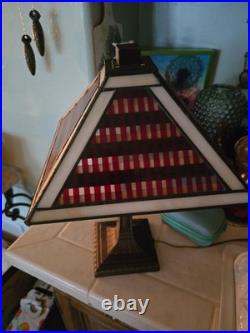 Vintage Frank Lloyd Wright Mission-style stained glass pyramid table lamp