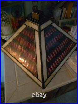 Vintage Frank Lloyd Wright Mission-style stained glass pyramid table lamp