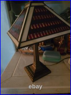 Vintage Frank Lloyd Wright Mission-style stained glass pyramid table lamp