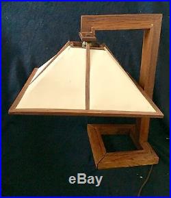Vintage Frank Lloyd Wright Oak Wood Table Lamp with Wood and Paper Shade