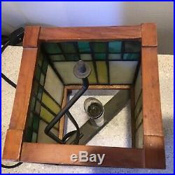 Vintage Frank Lloyd Wright style Mission Style Design Stained Glass Box Lamp