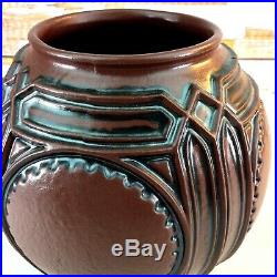 Vintage HAEGER Frank Lloyd Wright Collection Art Deco Rotund Pottery Vase Large