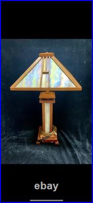 Vintage Mission Arts Crafts Prairie Frank Lloyd Wright Style Art Wood table lamp