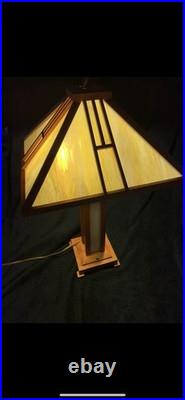 Vintage Mission Arts Crafts Prairie Frank Lloyd Wright Style Art Wood table lamp