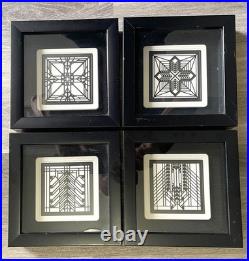 Vintage, Set Of 4, FRANK LLOYD WRIGHT (Tiles) Black & White, Black Shadow Boxes
