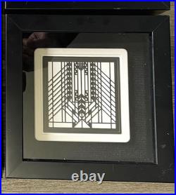 Vintage, Set Of 4, FRANK LLOYD WRIGHT (Tiles) Black & White, Black Shadow Boxes