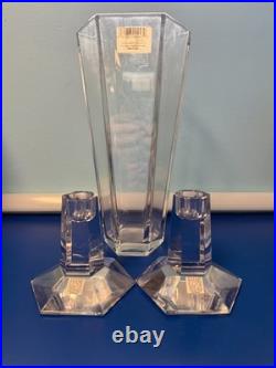 Vintage TIFFANY & CO FRANK LLOYD WRIGHT FND 1935 crystal candle holders & vase