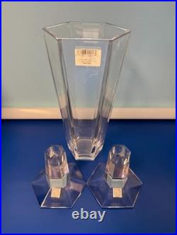 Vintage TIFFANY & CO FRANK LLOYD WRIGHT FND 1935 crystal candle holders & vase