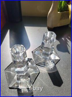 Vtg 1986 Tiffany 3.75 Pair Crystal Candle Holders Frank Lloyd Wright Signed