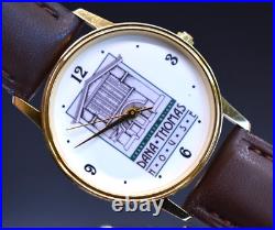 Vtg FRANK LLOYD WRIGHT Watch Men Dana Thomas House Leather NEW BATTERY & BAND