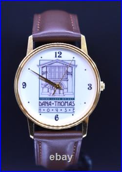Vtg FRANK LLOYD WRIGHT Watch Men Dana Thomas House Leather NEW BATTERY & BAND