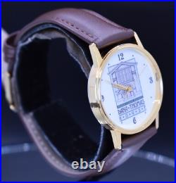 Vtg FRANK LLOYD WRIGHT Watch Men Dana Thomas House Leather NEW BATTERY & BAND