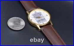 Vtg FRANK LLOYD WRIGHT Watch Men Dana Thomas House Leather NEW BATTERY & BAND