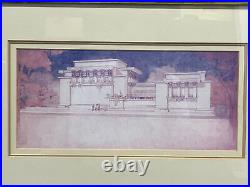 Vtg. Framed Frank Lloyd Wright Unity Temple, Oak Park Illinois Art Print 21.5x14