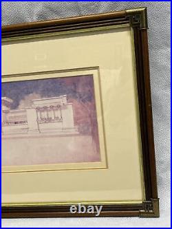 Vtg. Framed Frank Lloyd Wright Unity Temple, Oak Park Illinois Art Print 21.5x14