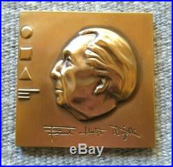 Vtg Frank Lloyd Wright Bronze Medallion Paperweight, Romeo Juliet, Medallic Art