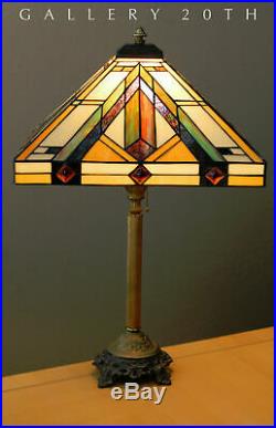Wow! Arts & Crafts Table Lamp Frank Lloyd Wright Style! Stained Glass Deco Flw