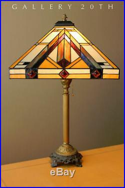 Wow! Arts & Crafts Table Lamp Frank Lloyd Wright Style! Stained Glass Deco Flw